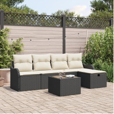 SKM 3360298 6-Piece Garden Sofa Set with Cushion Black Poly Rattan Furniture 48.8 kg