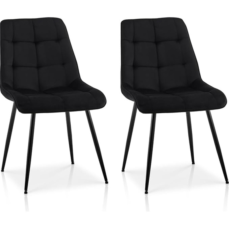 TUKAILAI 2 x Dining Room Chairs, Set of 2, Kitchen Chairs, Upholstered Chairs, Living Room Chairs with Backrest, Velvet Seat, Padded, Metal Legs, Design Chair for Kitchen, Dining Room, Black