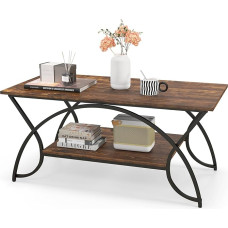 GIANTEX Coffee Table Industrial Brown Coffee Table Tea Table 2 Shelves Living Room Table Sofa Table Tea Table 100 x 50 x 45 cm Accent Table with Metal Legs, Side Table Vintage