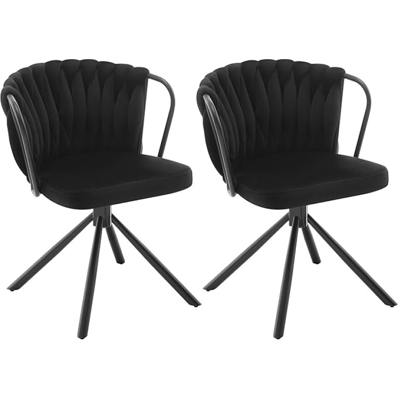 WOLTU EZS72sz-2 Dining Room Chairs Set of 2 Swivel Kitchen Chairs Upholstered Armrest Chair Accent Chair with Velvet Seat Maximum Load 150 kg Black