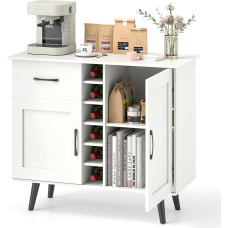COSTWAY Sideboard with 6 Bottles Wine Rack, Kitchen Cabinet with 1 Drawer & 2 Doors & 2 Adjustable Shelves, Buffet Cabinet for Kitchen, Living Room, Dining Room, White