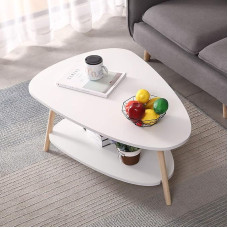 Flyelf 2-Layer Storage Oval Coffee Table, White Side Table for Living Room, Bedroom, 90 x 60 x 40 cm