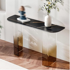 YHWKGZ Console Table, Hallway Table, Acrylic Table Legs, Narrow and Long Console Table Next to the Sofa, Suitable for Hallway, Living Room, Decorative Furniture (Noro, 39.3 x 31.4/10 x 80 cm)