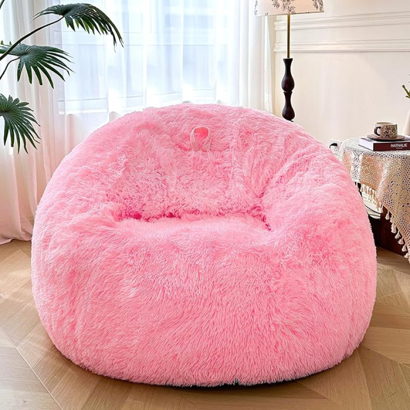 XeGe Giant Fluffy Bean Bag Chair Cover (Without Filling), Ultra Soft Faux Fur Stuffed Animal Storage Bean Bag for Plush Toys XL Large Lazy Sofa Bean Bag for Adults Kids Teens