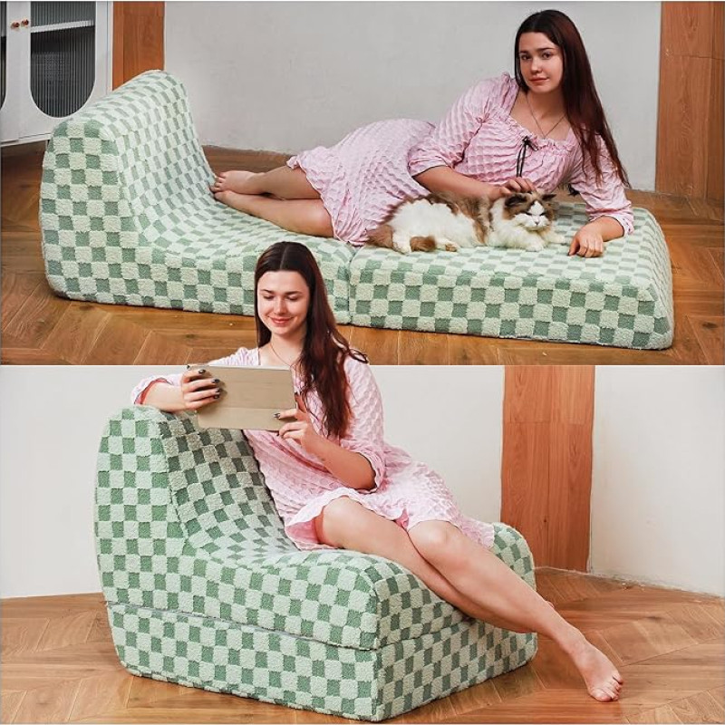 Foldable Bean Bag Chair for Adults for Living Room, Flats, Reading Corner, Gaming (Mint Green)