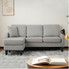 Merax Corner Sofa 166L x 118W x 77H cm, Sofa L Shape with Ottoman, Couch with Plastic Legs, Linen Fabric, Grey