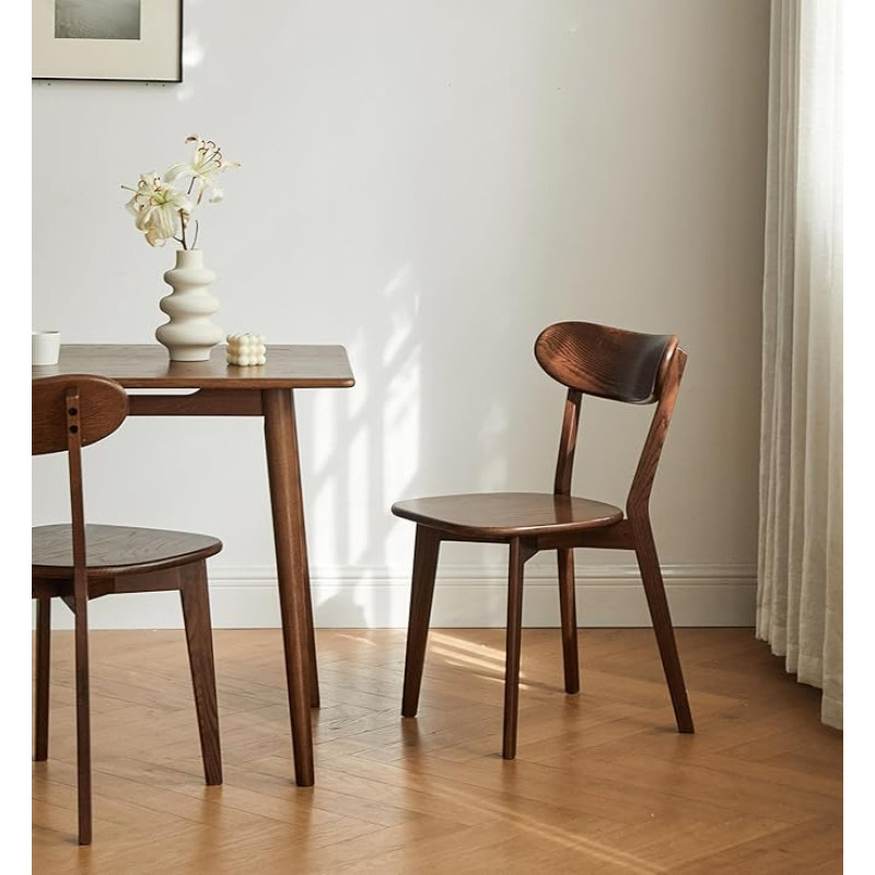 Vadisun Dining Chairs, Kitchen Chairs, Pure Solid Wood, Modern Curved Back Chair, Kitchen Dining Chairs, Modern Chair for Living Room, Dining Room (1, Walnut)