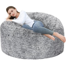 Sitzsack-Stuhlbezug für Erwachsene, 152 cm (ohne Füllung), für Erwachsene, groß, rund, weich, flauschig, PV-Samt, für Sofas, Betten, Schwarz/Grau