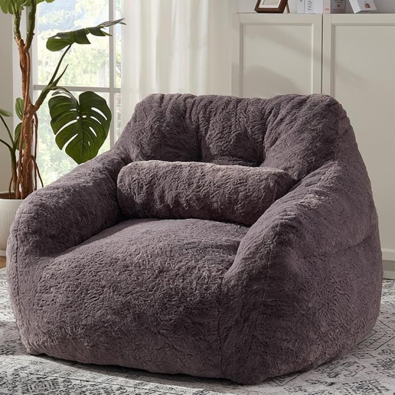 EBENCHICO Giant Bean Bag for Adults with Filling Bedroom Living Room Plush Soft Bean Bag Sofa Chair with Armrest Comfortable Large Bean Bag Lazy Couch Chairs with Cushion for Gaming