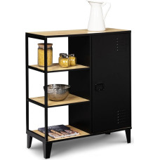 IDMarket - Sideboard with 3 Shelves and Cabinet in Black Metal and Wooden Top 70 cm Industrial Design