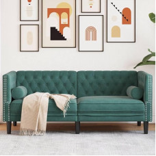 LAPOOH Chesterfield Sofa with Bolsters, 2-Seater Dark Green Velvet, Lounge Sofa, Sofas & Couches, Relax Sofa, Couch for Living Room - 372685