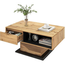 Montary Coffee Table with Glass Top, Living Room Table, Modern High Gloss Lockers and Storage Space, Side Tables, Sofa Storage Table for Living Room, 100 x 50 x 40 cm (Natural)