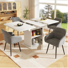 Dining Table 140 x 80 cm, Extendable Dining Table with Two Layers of Shelf, for Kitchen and Living Room (White)