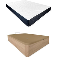 Somnia Descanso Juno Reversible Memory Foam Mattress + Folding Wooden Bed Frame Large Capacity Cambria 150 x 190 cm
