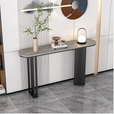 Narrow Bar Table Console with Metal Base for Living Room - Modern Sofa Table with Storage Shelf Behind Couch Entrance Table for Hallway and Foyer