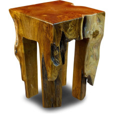 Kinaree Wooden Side Table Made of Solid Teak Burl Wood - Handmade from Indonesia - 42 × 30 × 30 cm - Rustic Stool & Bedside Table - Natural Lacquer - Unique