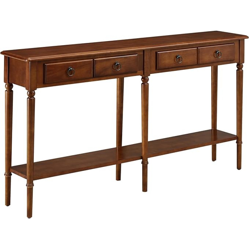 Leick Home Coastal 20028-PC 2 Drawers Hallway Console Sofa Table with Shelf, Pecan