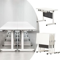 Klappbarer Konferenztisch-Set, 2,4 m, 4-teilig, weiß, Büroschreibtisch mit leisen Eisenrädern, ideal für Sitzungssaal und Klassenzimmer, tragbares und platzsparendes Design