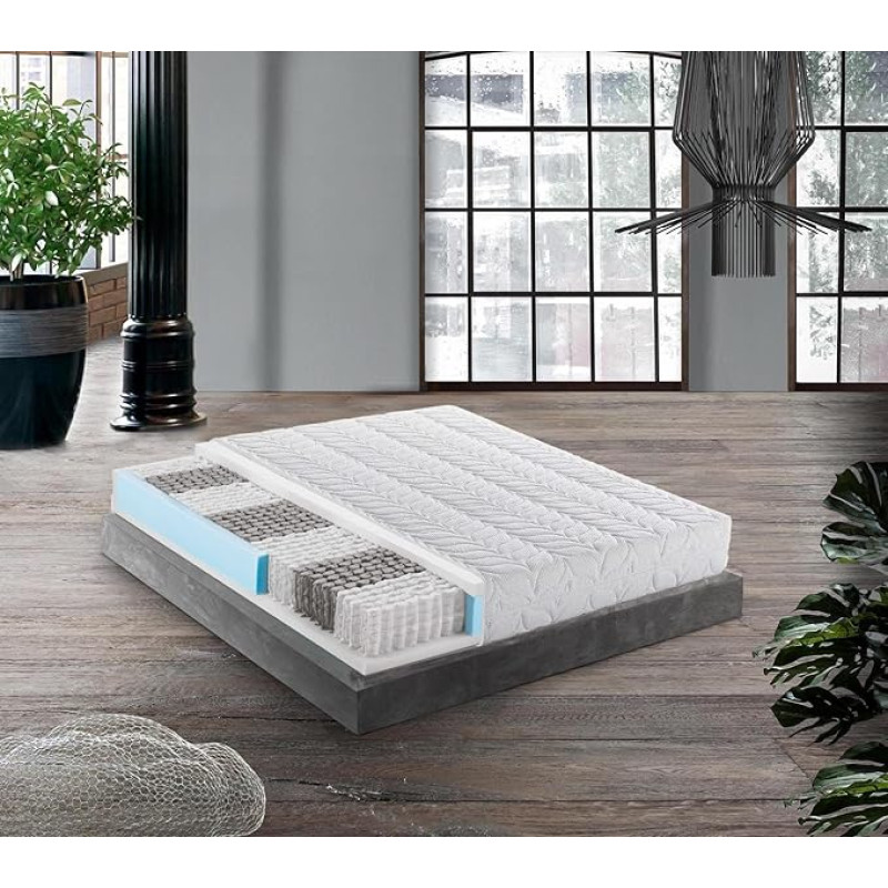 Morfeo Pocket Spring Mattress for Single Bed, Height 23 cm, Seven Sleeping Areas, Removable and Washable Cover 160 x 200 cm