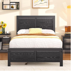 VECELO Bed Frame 90 x 200 cm, Metal Bed with Thick Wooden Headboard and Slatted Frame, Modern Guest Bed, Youth Bed with Storage Space Under the Bed, Perfect for Bedroom, Black