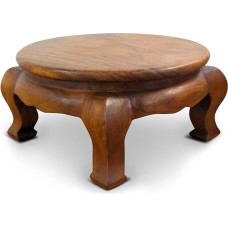 Solid wood round opium / coffee table, end table, asiatic / colonial style, deco for bedside (brown, 50cm)