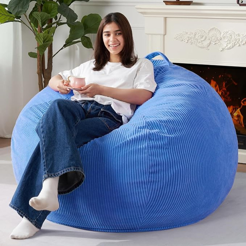 Homguava Bean Bag: Teardrop Shaped Bean Bag Filled with Memory Foam, Compact Soft Bean Bag with Corduroy Cover (Blue)