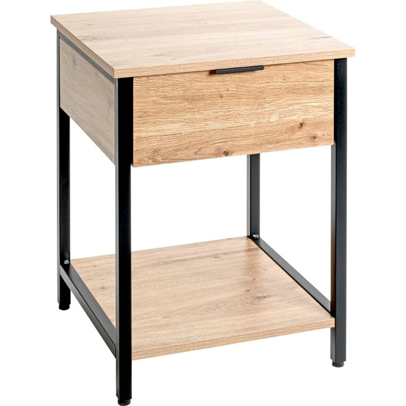 HAKU Möbel Side Table Oak Black Metal Chipboard Dimensions W 40 cm x H 55 cm x D 40 cm Style: Modern