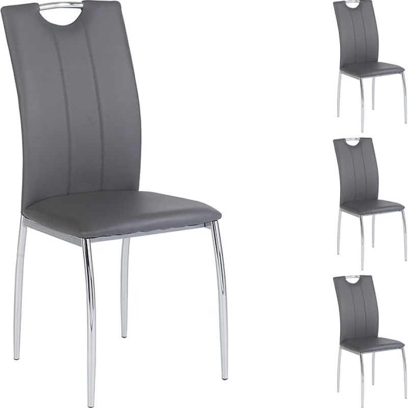 Apollo Dining Room Chairs Set of 4 Chrome Imitation Leather Grey