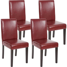 Mendler Littau Set of 4 Dining Chairs / Kitchen Chairs Faux Leather Red / Brown / Dark Legs
