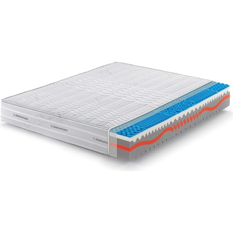 Marcapiuma - Double Mattress Sunshine Visco Foam 160 x 195 H 25 cm Orthopaedic H2 Medium 9 Zone Visco Mattress Removable Cover Silver and Carbon Fibre Against Mites Breathable Made in Italy