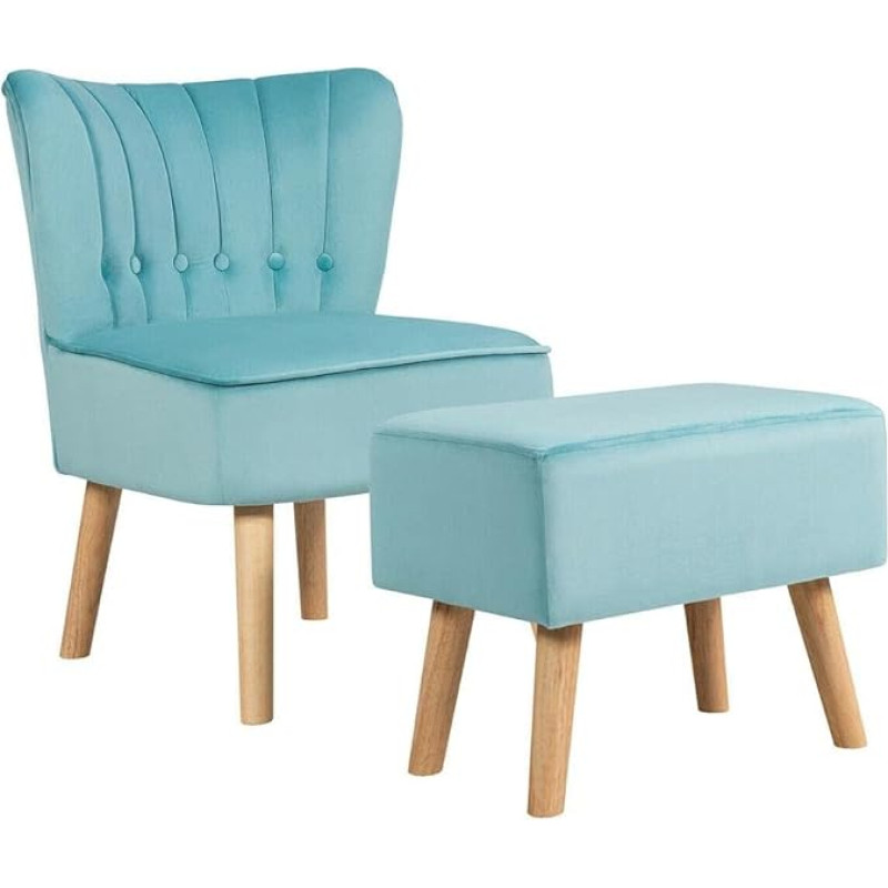 NOALED Chair and Thick Padded Buttoned Sofa Set with Wooden Legs