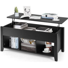 GIANTEX Coffee Table with Height-Adjustable Top, Coffee Table, Sofa Table with Storage Basket, Extendable Living Room Table, Side Table with Spring Lifter, Tea Table, 104.5 x 49.5 x 48.5/61 cm (Black)