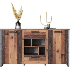 Newfurn Chest of Drawers Concrete Look Dark Grey Old Wood Sideboard Vintage Indurstrial - 156.4 x 86.3 x 41.6 cm (W x H x D) - Highboard Sideboard - Living Room Bedroom Hallway Dining Room