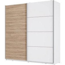 FORTE JAWA 200 Wardrobe, Sliding Door Wardrobe, Scandinavian Bedroom, 2 Door Shelves and Clothes Rail, White / Bianco Oak Wood Decor: 200 cm Wide x 210 cm High x 61 cm Deep