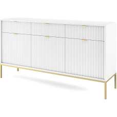 Selsey VELLORE Chest of Drawers 3 Doors with 3 Drawers, White with Ribbed Fronts with Gold Metal Legs, 154 cm
