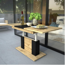 Design Coffee Table DP-1 Oak Wotan - Black Matt Height-Adjustable Extendable Dining Table