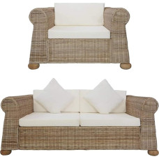 ZEYUAN 2-piece sofa set with cushions, natural rattan sofas and couches, couch, sofa, living room, sofa for teenager's room, relaxation sofa, sofa for bedroom, upholstered sofa, 278601