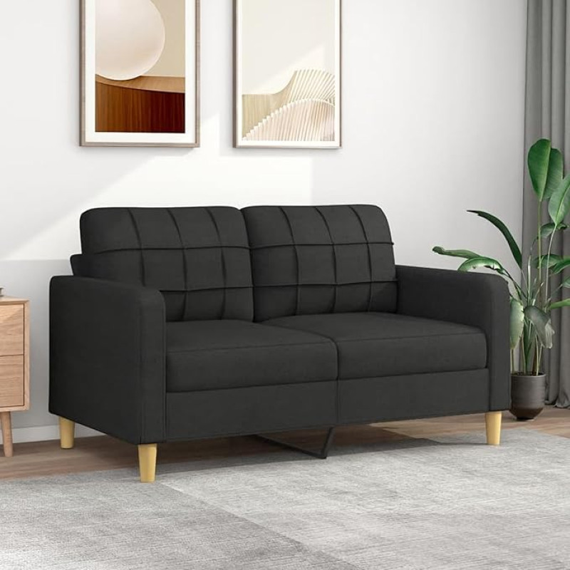 ZEYUAN 2 Seater Sofa Black 140 cm Fabric Sofa Living Room Youth Sofa Relax Sofa Sofas & Couches Sofa for Bedroom Youth Children's Room