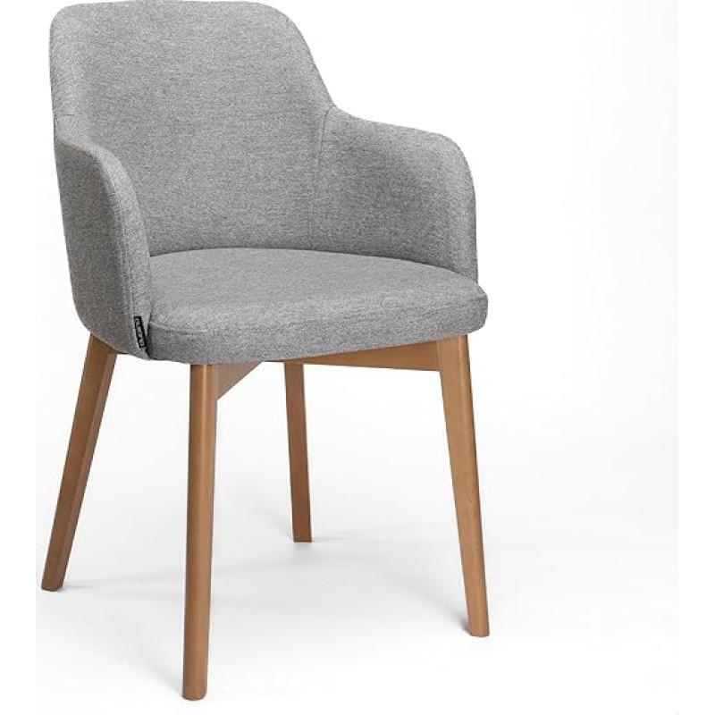 Dublino Ramona Dining Room Chair - 1 Piece - Dining Table Chair in Grey with Armrests - Kitchen Chair - Poster Chair - Dining Chair / Dining Table Chair for Kitchen, Living Room, Dining Room, Office -