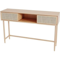 Konsolentisch aus Rattan mit 2 Schubladen, Eingangstisch aus Holz, langer und schmaler Sofatisch, Eingangstisch, Eingangstisch hinter dem Sofa für Wohnzimmer, Konsole Ingre