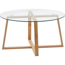 FineBuy Coffee Table Solid Oak Wood / Glass Sofa Table Round Living Room Table Modern Design Wooden Table Coffee Table Living Room Table Real Wood