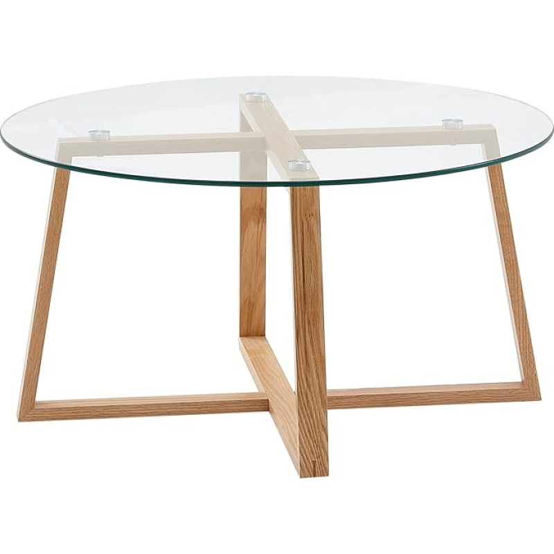 FineBuy Coffee Table Solid Oak Wood / Glass Sofa Table Round Living Room Table Modern Design Wooden Table Coffee Table Living Room Table Real Wood