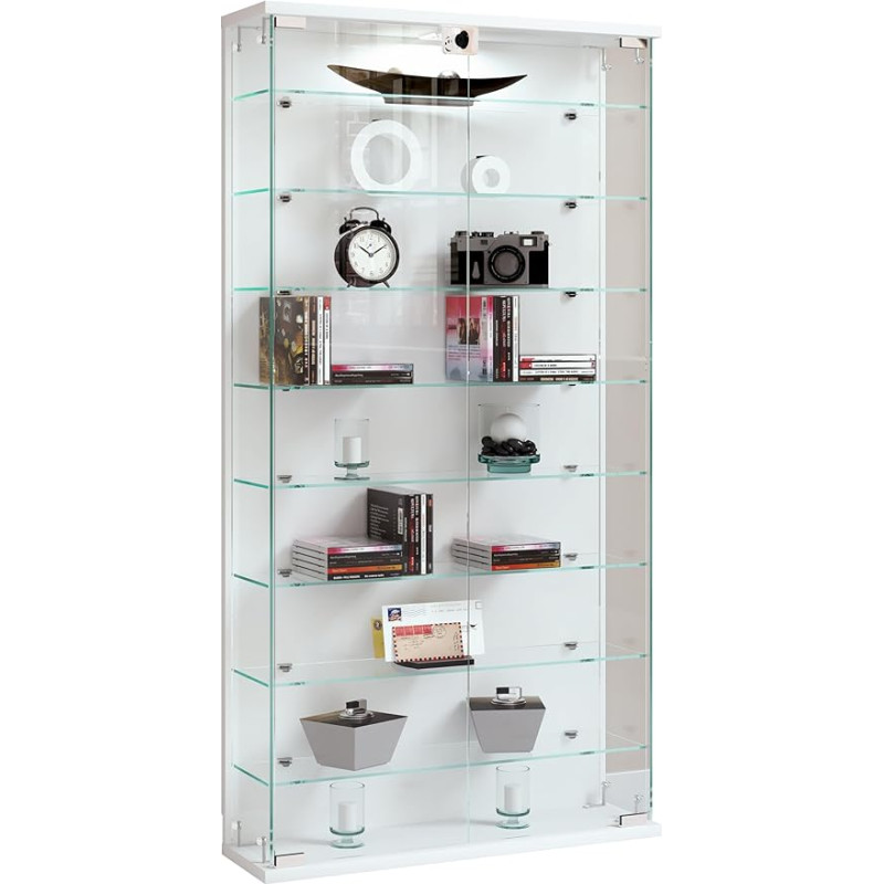 VCM Relas L Hanging Glass Display Cabinet with Tempered Safety Glass Dimensions Approx. H 114 x W 59 x D 17 cm Modern and Space-Saving Glass Display Cabinet White