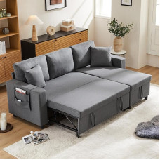Gegtuon Sofa Bed with Sleep Function, Sofas & Couches, Couch Sofa Bed with Cushion, Back Cushion and Storage Space, Guest Bed, Sofa Bed, Chaise Lounge for Living Room, Cotton + Linen (Grey)
