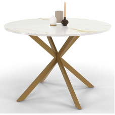 IDMarket - Alix Round Dining Table 6 Seater Spider Base Brass and Top Marble Effect Gold Alaska 110cm