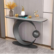 Moderner Konsolentisch für den Eingangsbereich, schmaler Sofatisch mit runder Metallbasis, stilvoller Flurtisch für die Inneneinrichtung (grau, 47,2 Zoll) – perfekt für Enge Räume