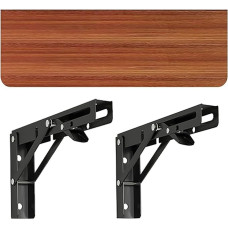 Stabiler Wand-Klapptisch – kompakter Schreibtisch & platzsparendes zusammenklappbares Regal für Zuhause/Büro/Küche/Esszimmer – Walnussholz-Platte mit schwarzen Metallklammern