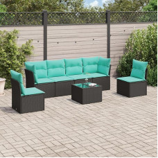 Rantry 7-TLG. Garten-Sofagarnitur mit Kissen Schwarz Poly Rattan Gartenlounge Model3217377