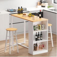 SogesHome Bar Table Bistro Table Set with 2 Chairs Kitchen Dining Table with 3 Storage Compartments Console for Corridor Dining Room Living Room 120 x 55 x 100 cm