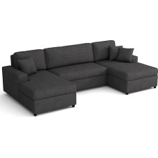 MEBLE-LUX Wohnlandschaft U-Shape Sofia, Big Sofa XXL, Corner Sofa with Sleep Function and Two Bed Boxes, Sofas and Couches, 312 cm Wide, Plush Fabric Sofa, Black